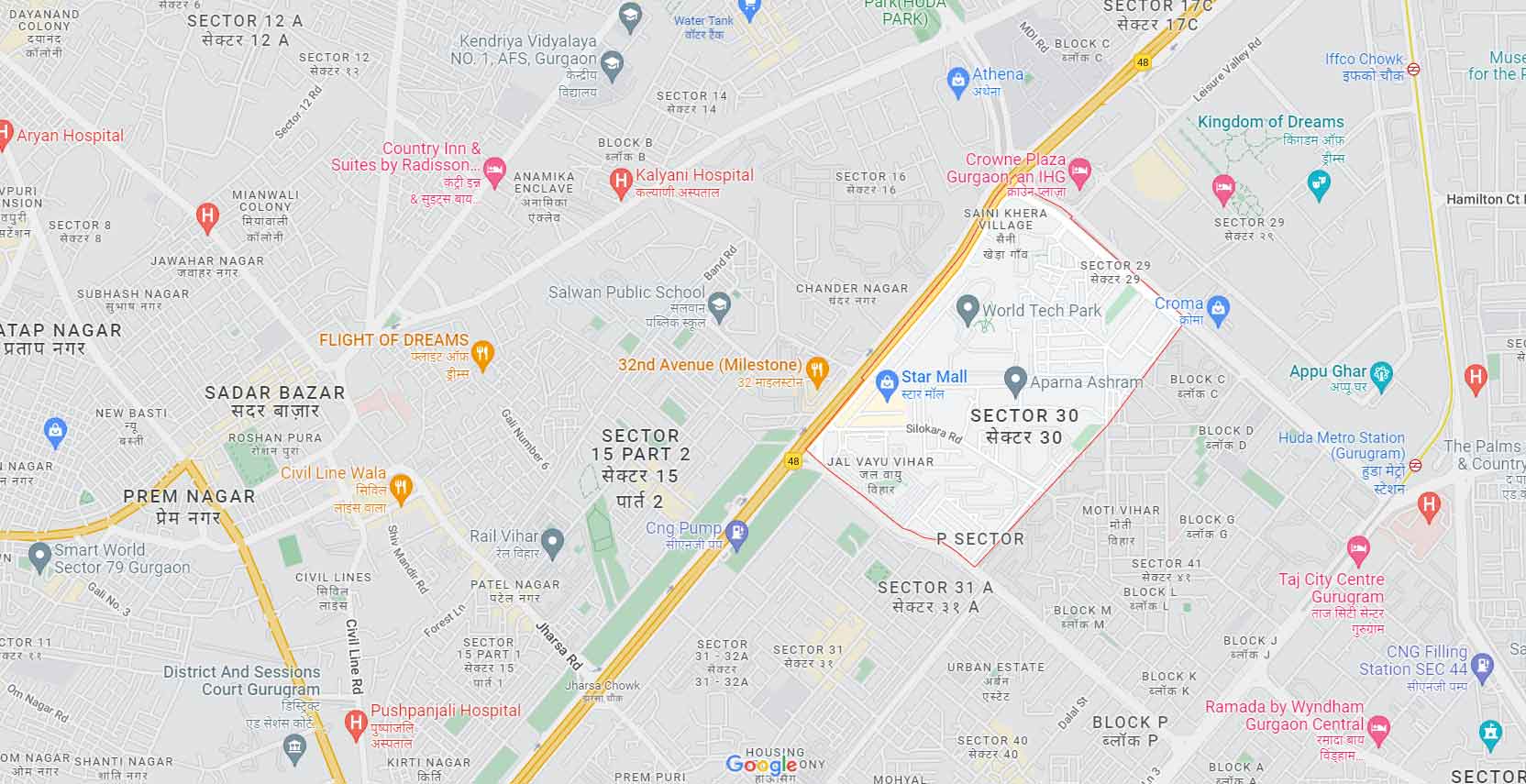 M3M Sector 30 Gurugram Location Map