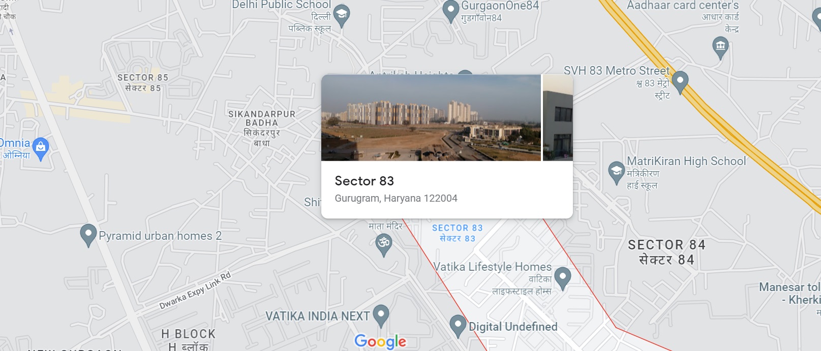 M3M Sector 83 Gurugram Location Map